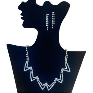 Gold and Silver Geometric Necklace with Modern Design Clear Rhinestones